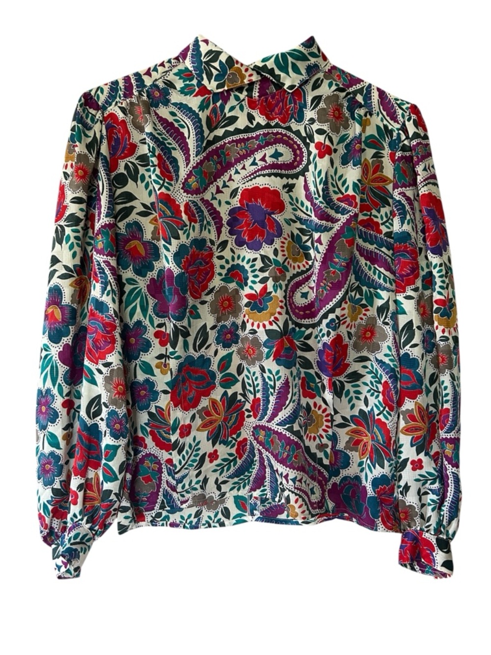 Vintage 80s Paisley Floral Blouse | Colorful Retro Lady Manhattan Top